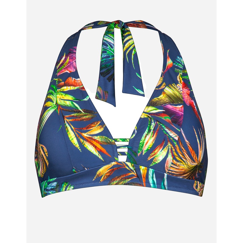 Plunge Moulded Halter Bikini Top - Indigo Rainbow