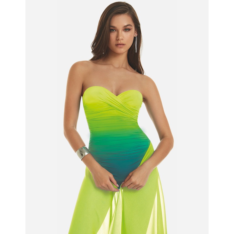 Brasil Ruched Twist Bandeau Swimsuit - Lima