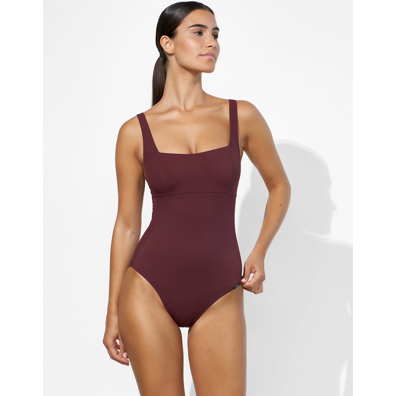 Eco Shape Square Neck Swimsuit - Dark Cherry