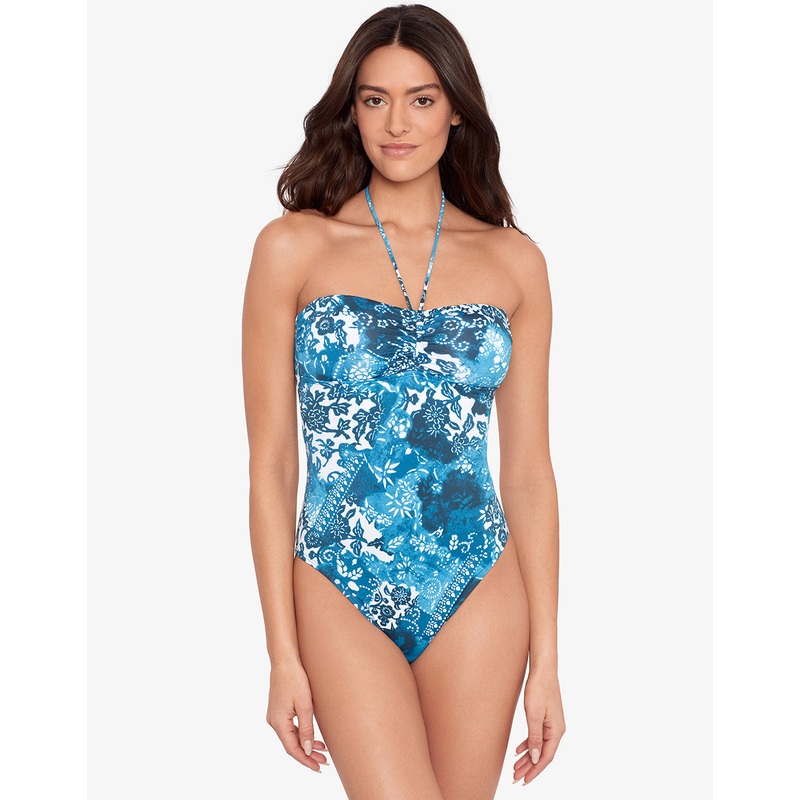 Indigo Patchwork Halter Bandeau Swimsuit