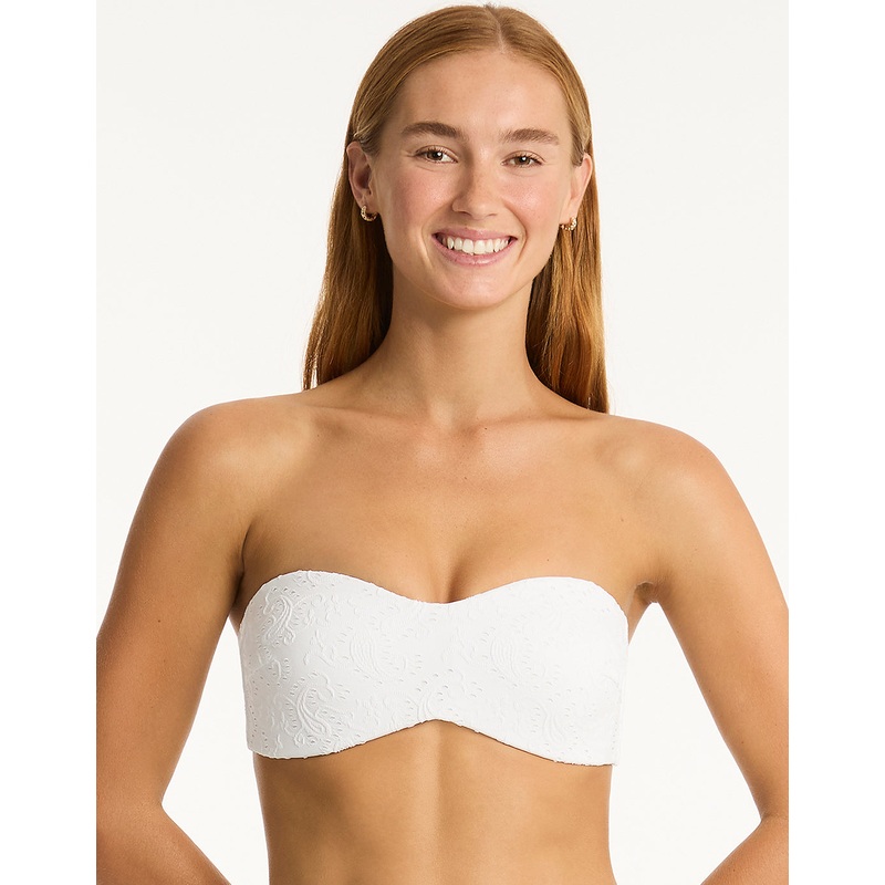 Interlace Bandeau Bikini Top - White