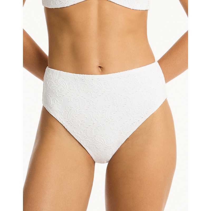 Interlace Retro High Waist Bikini Pant - White