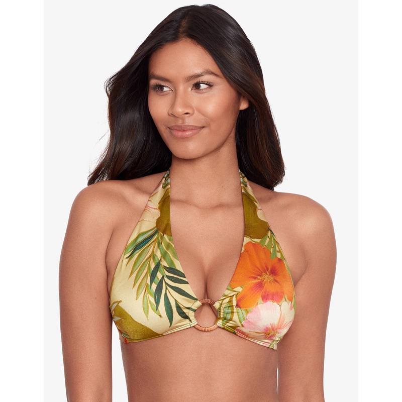 Island Tropical Rattan Ring Halter Bikini Top - Print