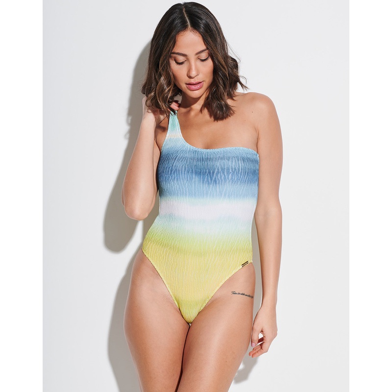 Ombre Flow One Shoulder Swimsuit - Aqua Shades
