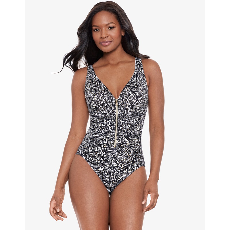 Shore Leave Zipt Swimsuit - Black and White