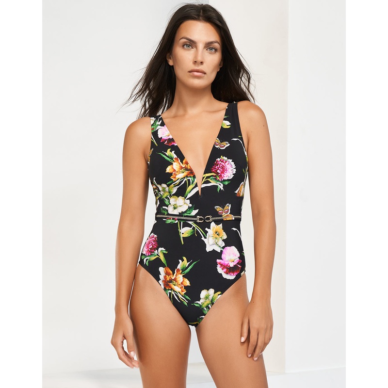 Siciliana Plunge Swimsuit - Black-Brights