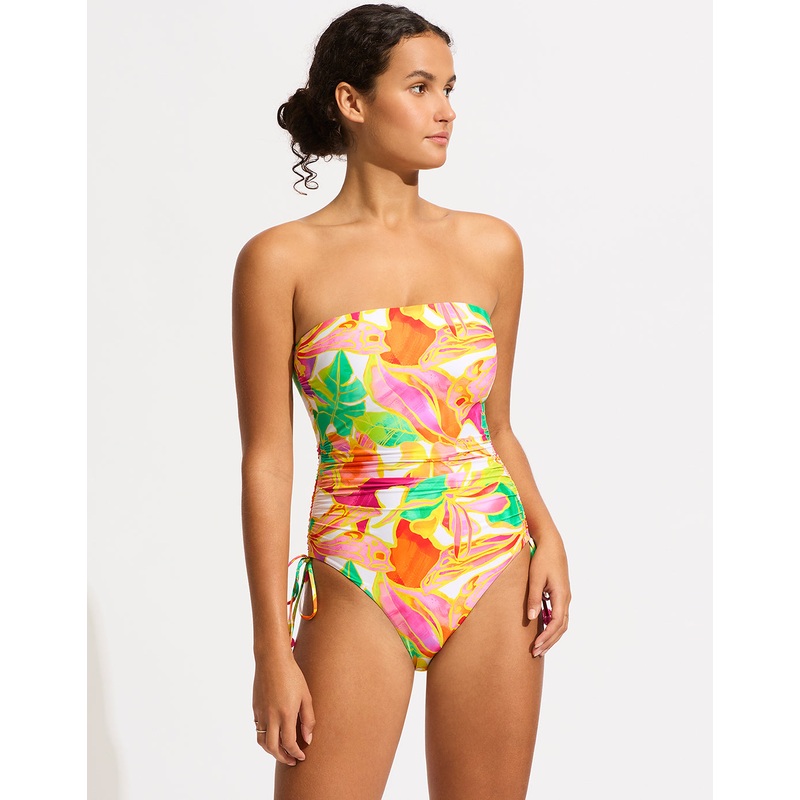 Wonderland DD Drawstring Bandeau Swimsuit - Fuchsia Rose