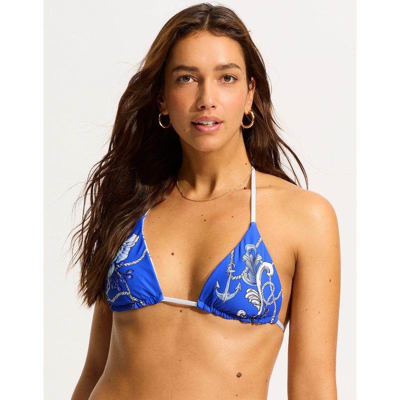 Ahoy Reversible Slide Tri Bikini Top - Azure