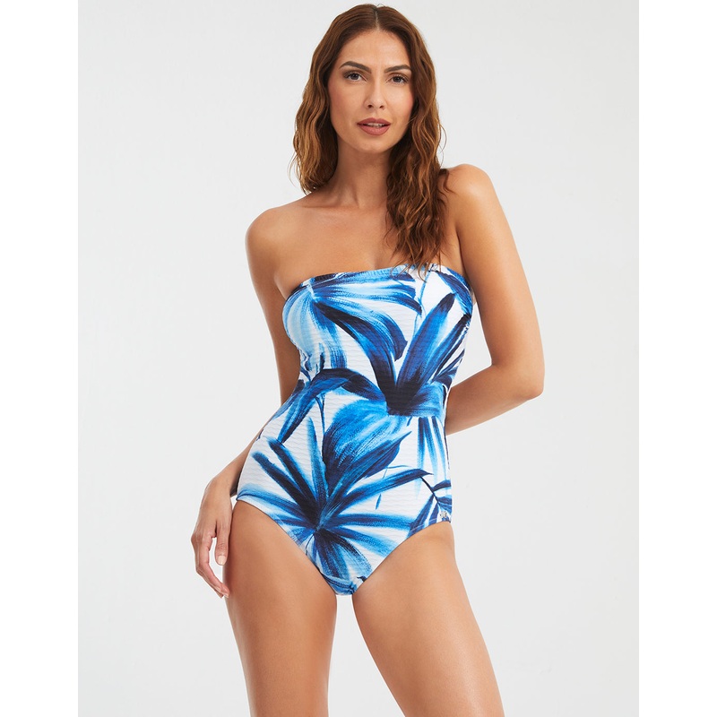 Azura Bandeau Swimsuit - Blue and White