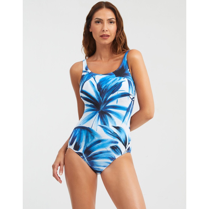 Azura High Front Swimsuit - Blue and White