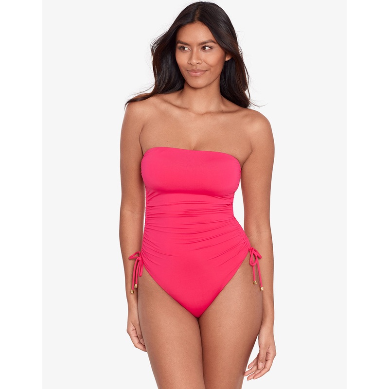 Beach Club Solids Ruched Strapless Swimsuit - Passionfruit