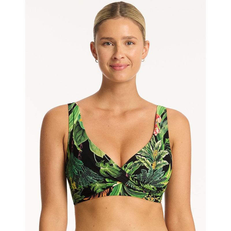Lotus Cross Front Multi-fit Bikini Top - Black