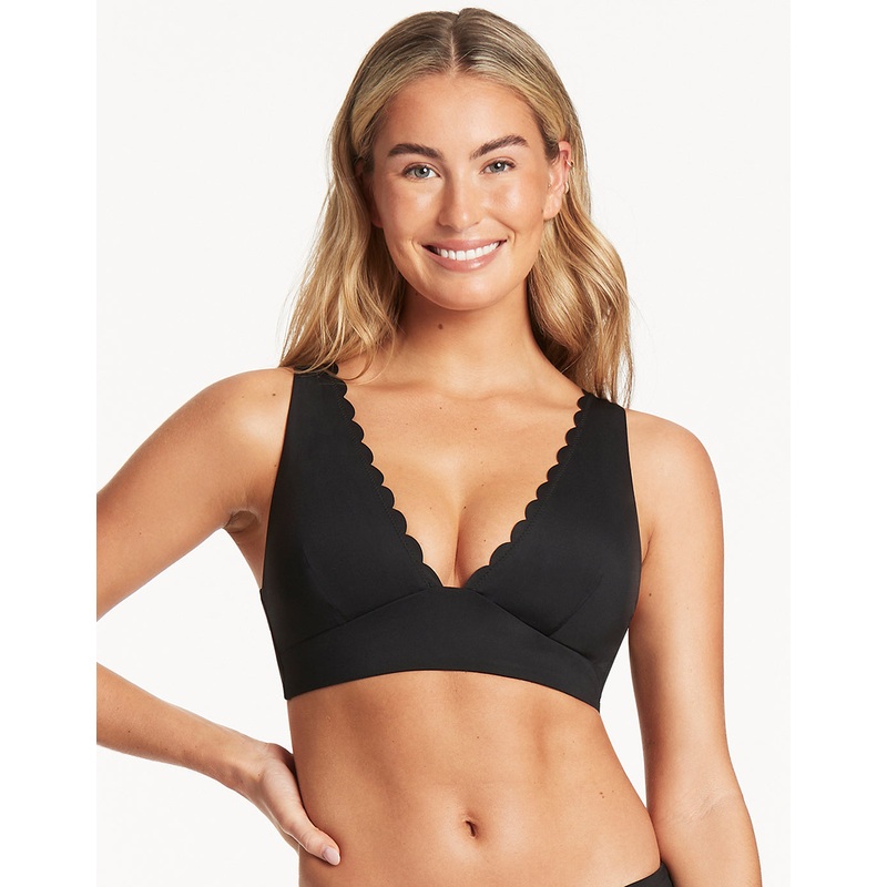 Scallop Longline Tri Bikini Top - Black