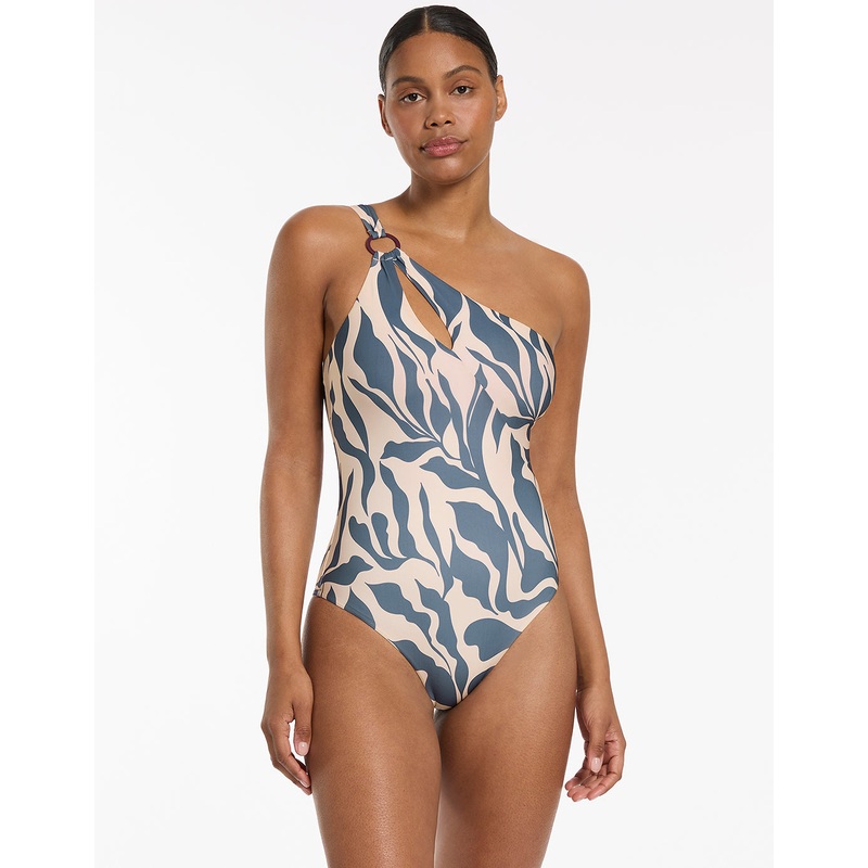 Sereno One Shoulder Ring Swimsuit - Steel Blue