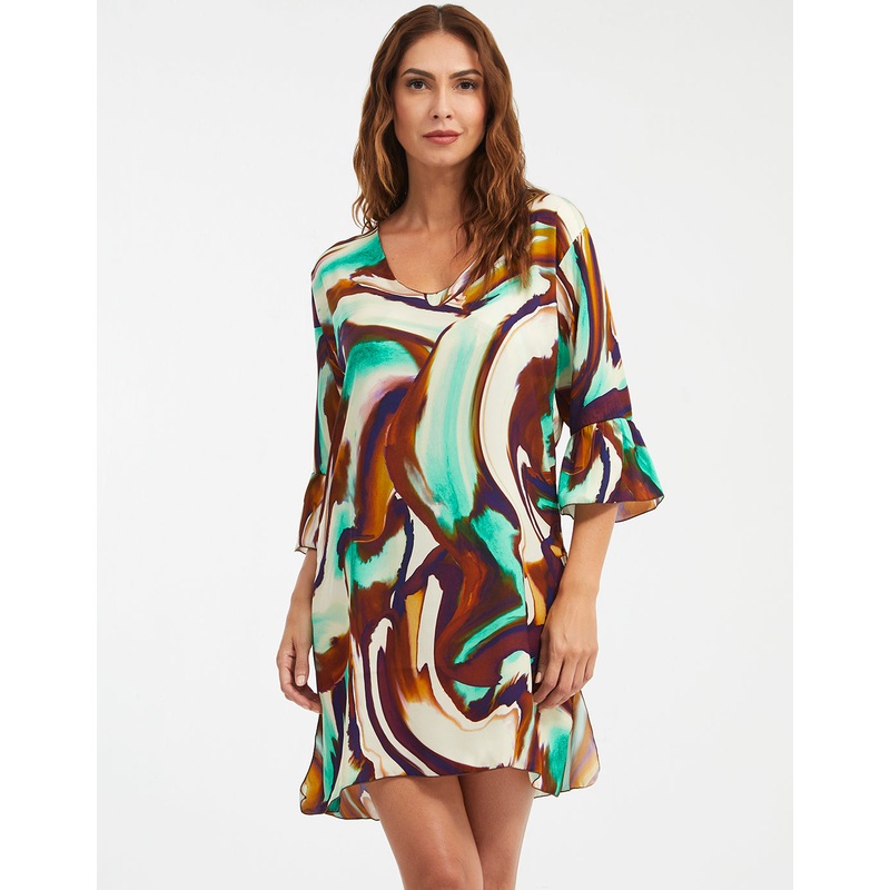 Telma Dress - Turquoise and Brown