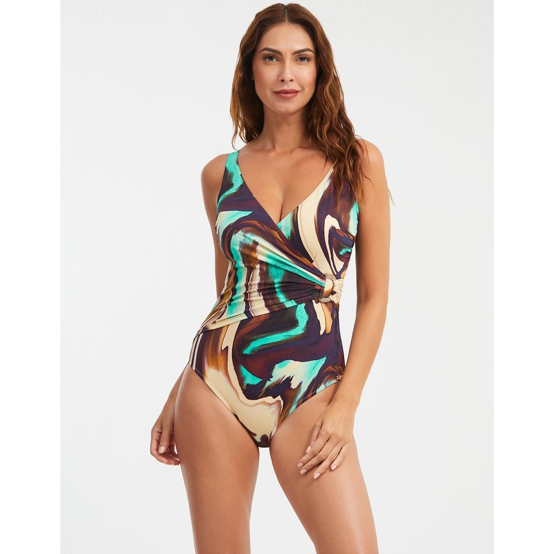 Telma Wrap Swimsuit - Turquoise and Brown