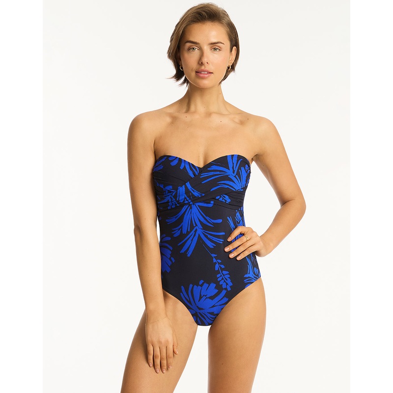 Tradewind Cross Front Bandeau Swimsuit - Night Sky