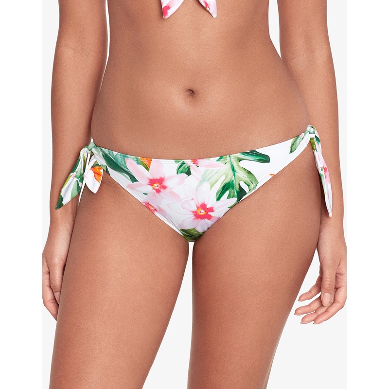 Watercolour Tropical Tie Side Hipster Bikini Pant - White Multi