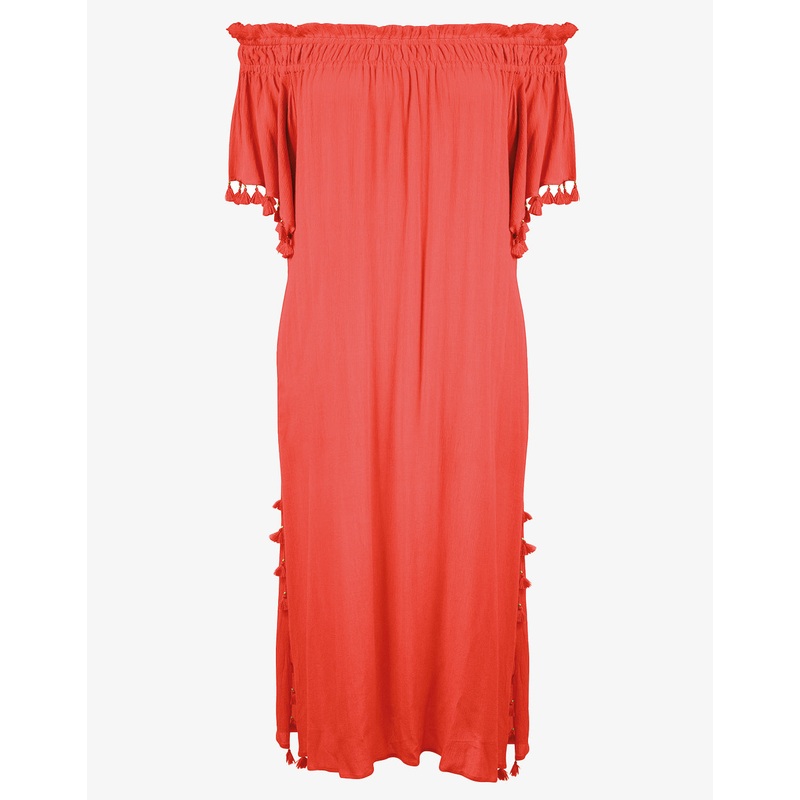 Beachwear Off the Shoulder Dress - Fiery Coral