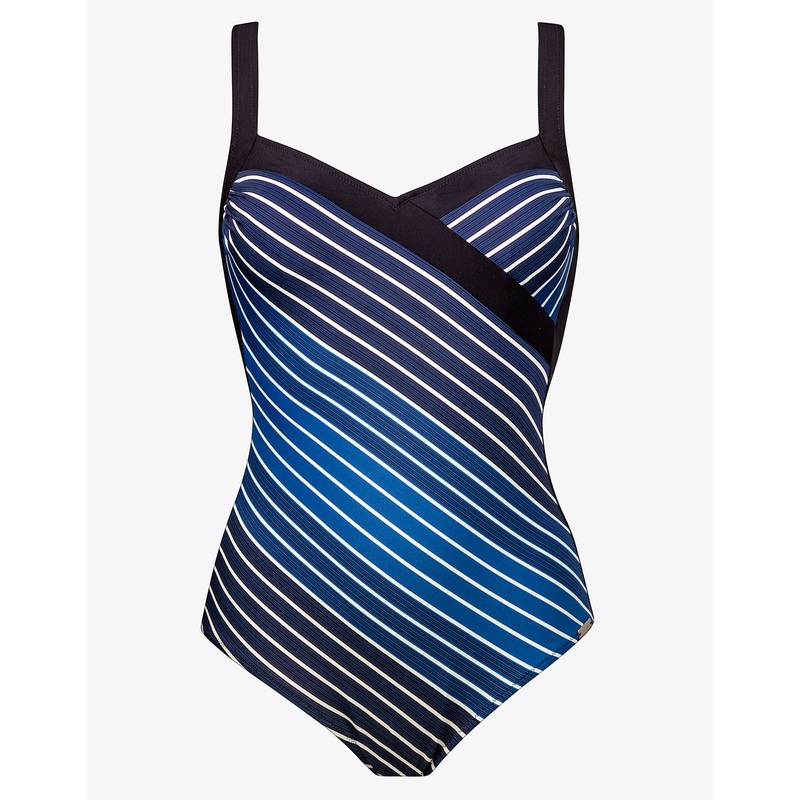 Blue Illusion Cross Front Swimsuit - Blue and White