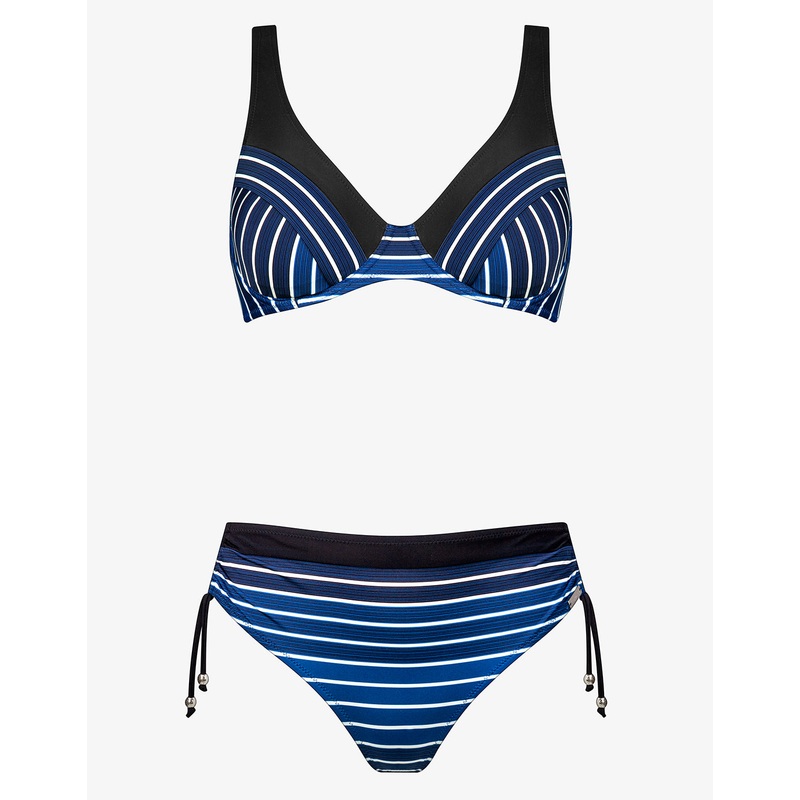 Blue Illusion Underwired Bikini Set - Blue and White