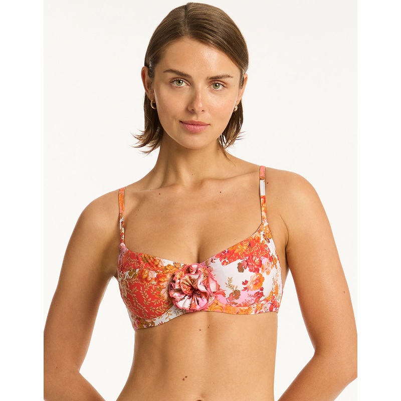 Daisyfield Balcony Bikini Top - Coral