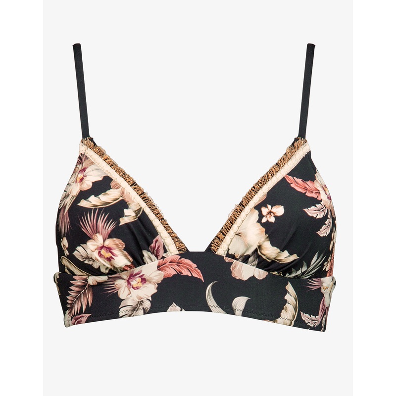Deep Jungle Banded Halter Bikini Top C Cup - Dark Tropics