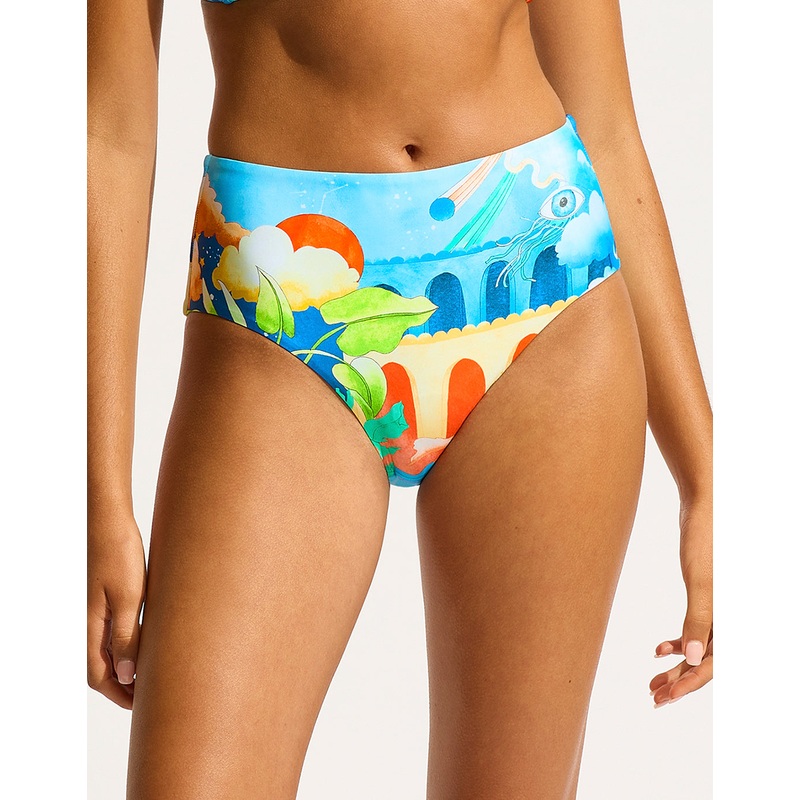 Aquarius High Waist Bikini Pant - Turquoise