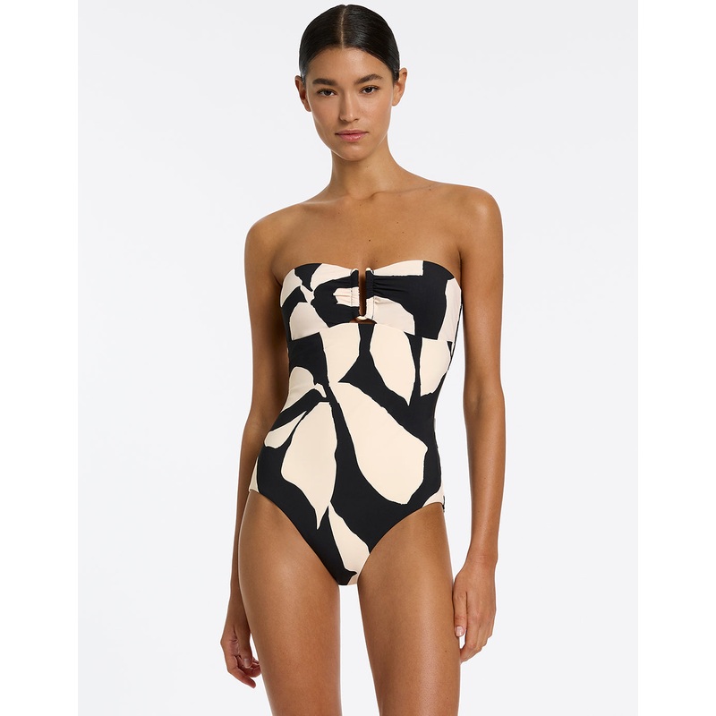 Fiore Bandeau Swimsuit - Black and Cream