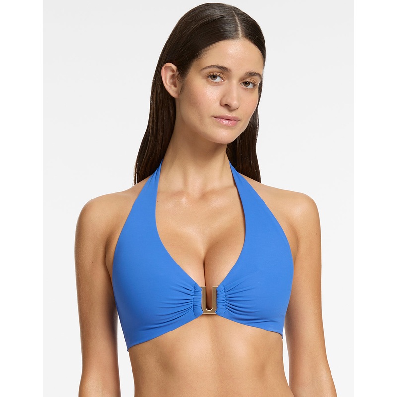 Jetset D DD U Trim Halter Bikini Top - Tide Blue