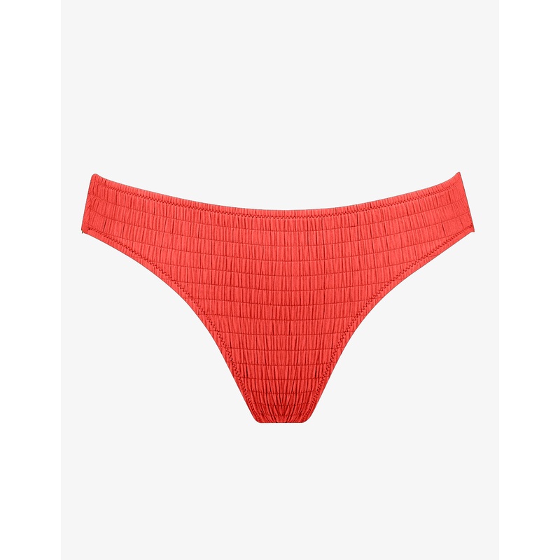 Solid Crush Ring Side Bikini Pant - Fiery Coral