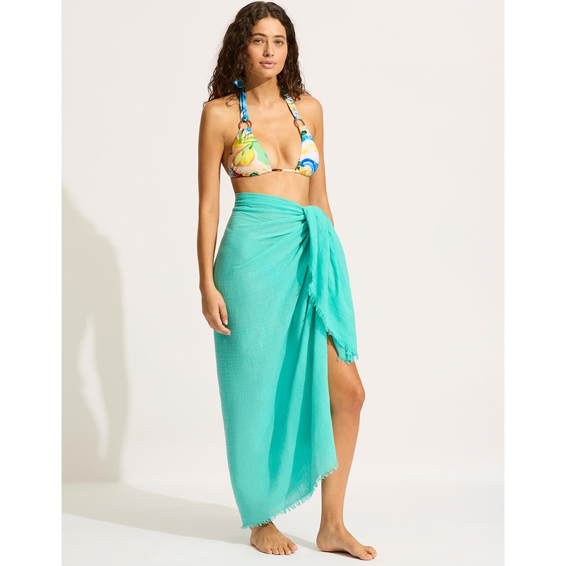 Textured Cotton Beach Wrap - Aquatic Blue