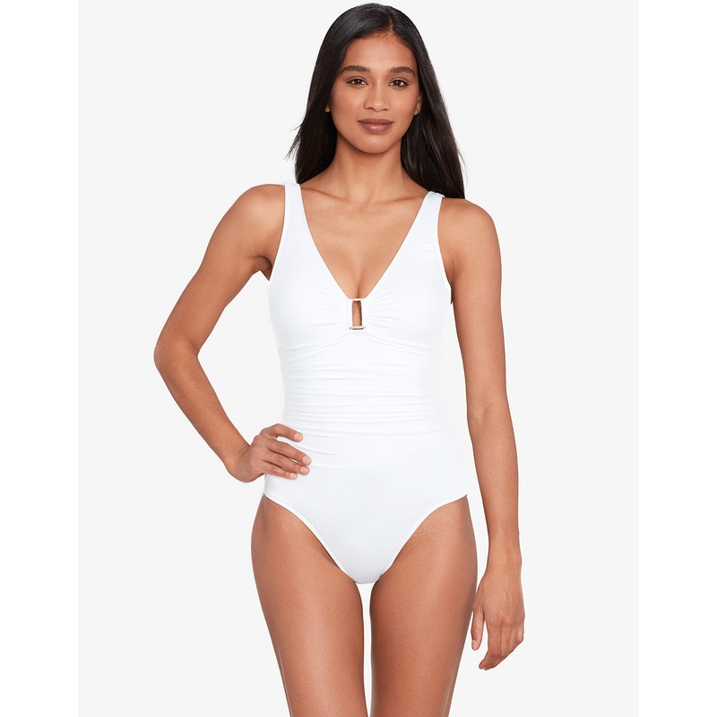 Beach Club Solids Ring OTS Swimsuit - White