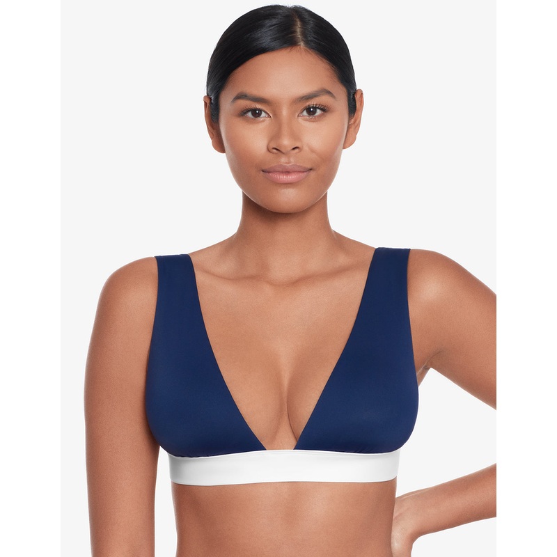Bel Air Modern V Neck Bikini Top - Navy and White