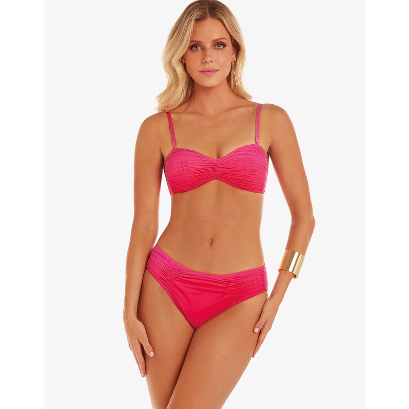 Brasil Ruched Bandeau Bikini Set - Flower Pink