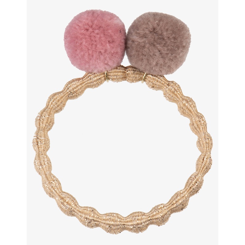 PomPom Hair Tie - Beige Glitter with Dusty Rose Dove