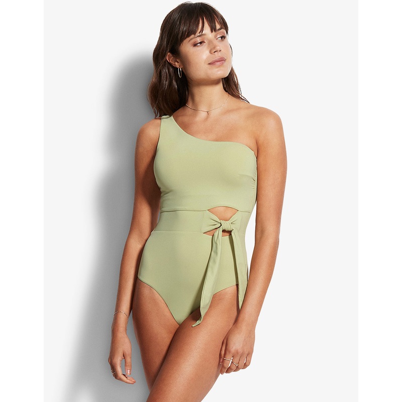 Active One Shoulder Swimsuit - Pear