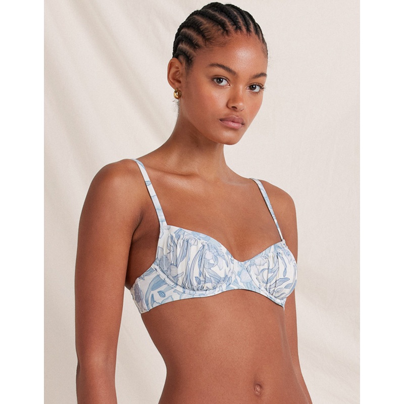 Daffodil Poolside Balconette Bikini Top - Blue Print