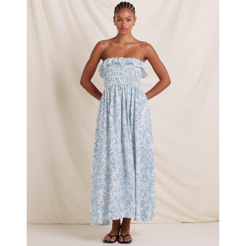 Daffodil Shirred Midi Dress - Blue Print