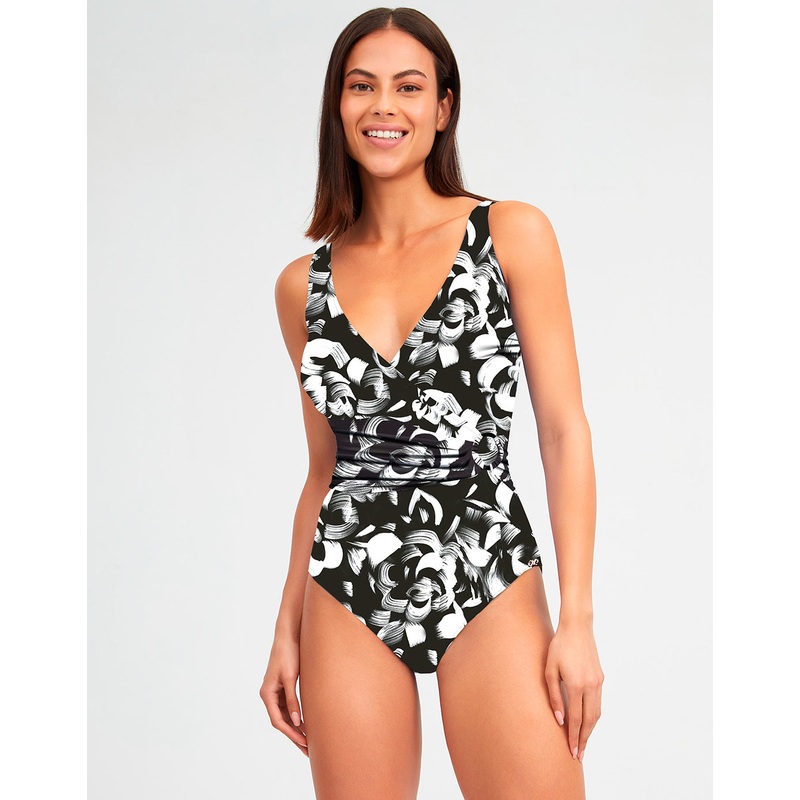 Island Wrap Front Swimsuit - Black and White