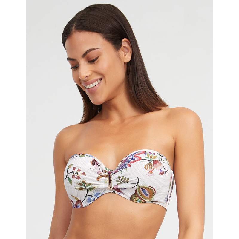 Jasmine Bandeau Bikini Top - White Floral
