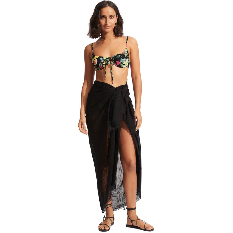 Textured Cotton Beach Wrap - Black