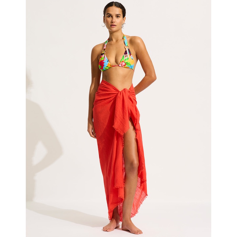 Textured Cotton Beach Wrap - Flame