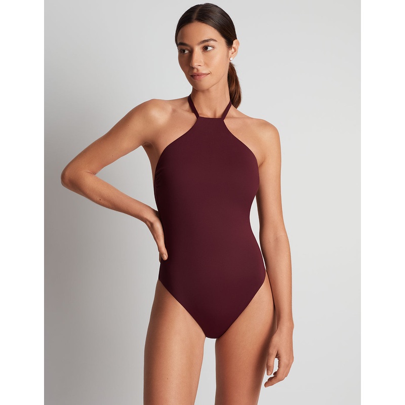 Beach Club Solids High Neck Swimsuit - Claret