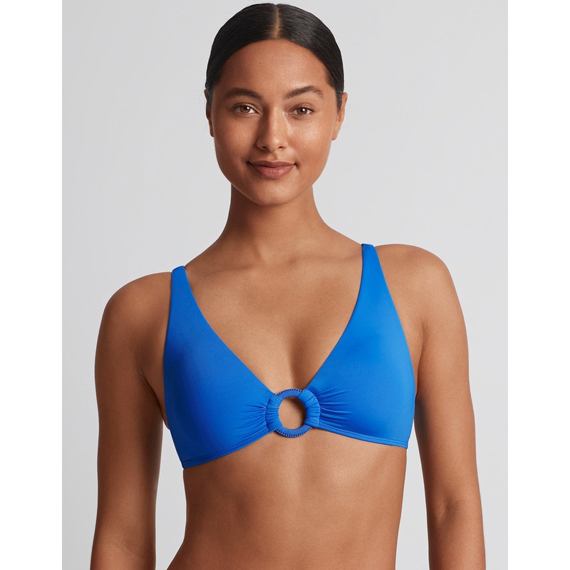 Beach Club Solids Macrame Ring OTS Bikini Top - Electric Blue