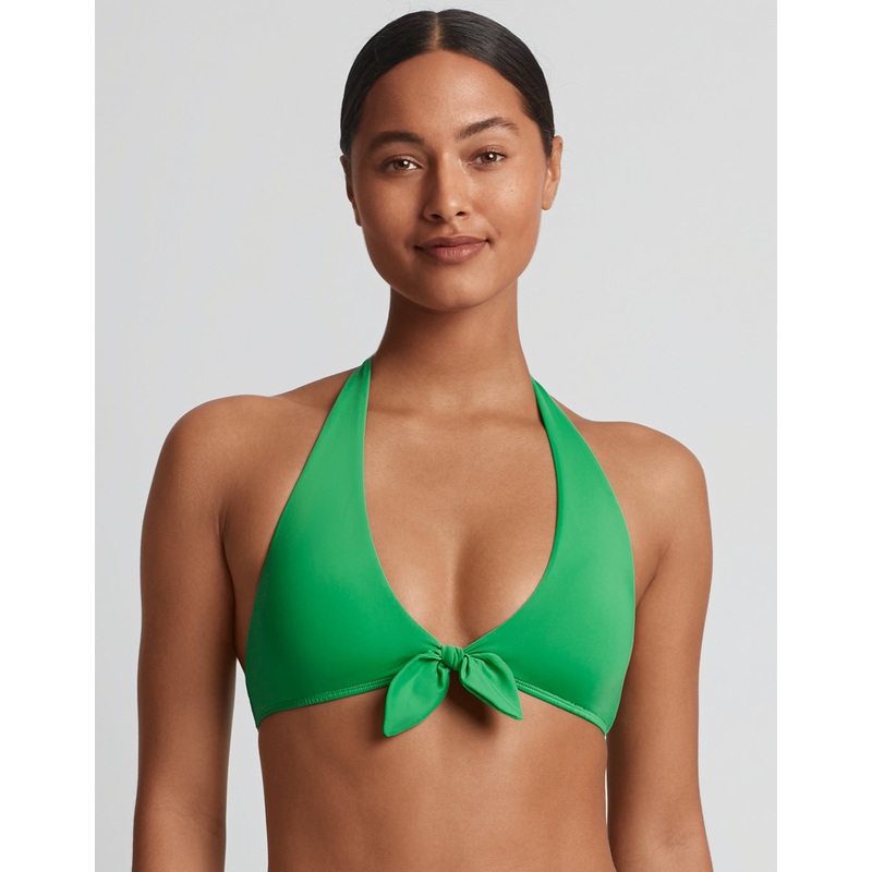 Beach Club Solids Tie Front Halter Bikini Top - Palm Green