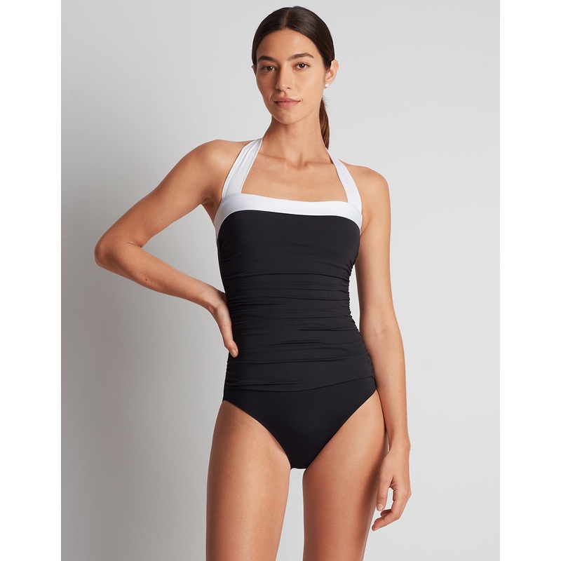 Bel Air Shirred Bandeau Mio Swimsuit - Black and White