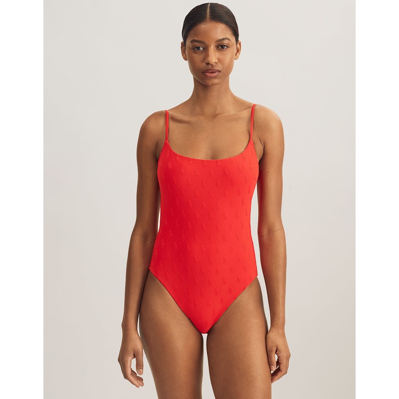 Logo Jacquard Kennedy Swimsuit - Bright Hibiscus