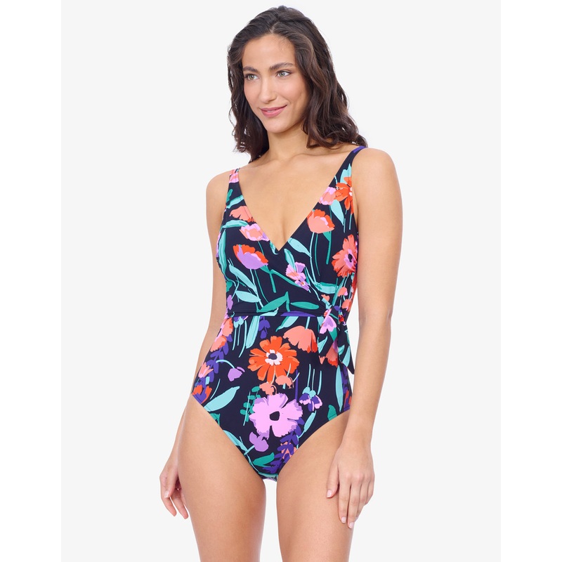 Profile Marguerite Surplice Swimsuit - Black Multi