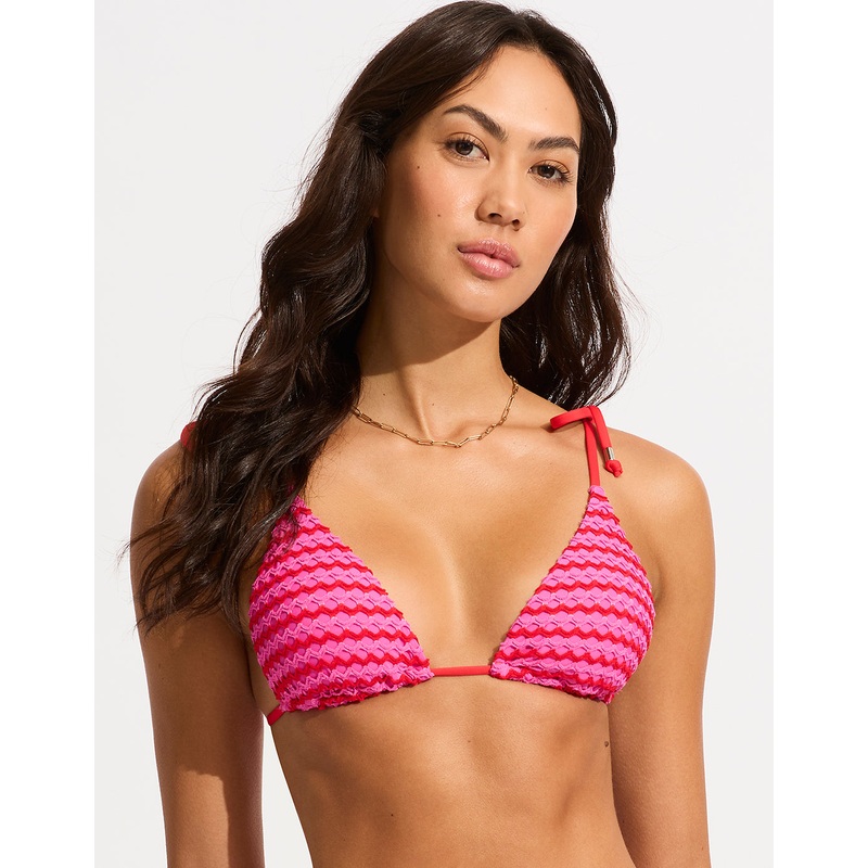 Mesh Effect Slide Tri Bikini Top - Chilli Red